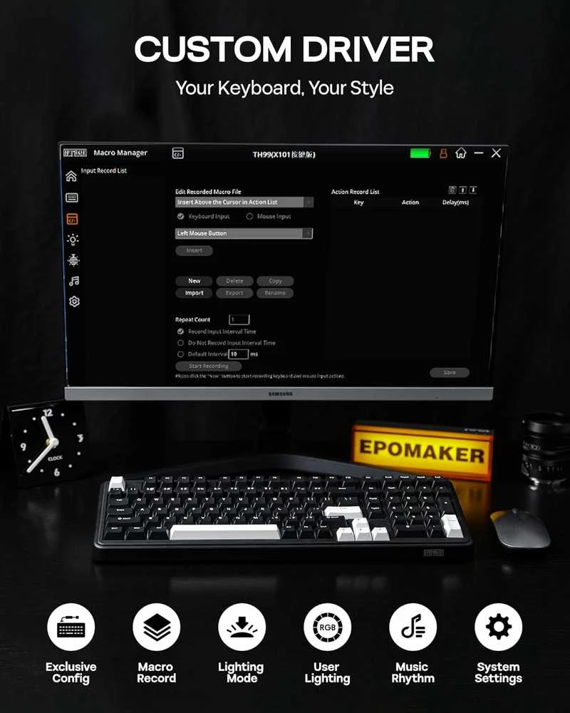EPOMAKER mechaninė belaidė klaviatūra TH99, 3 režimų, 8000 mAh baterija, RGB, 102 klavišai