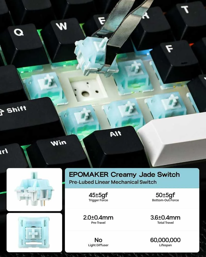 EPOMAKER mechaninė belaidė klaviatūra TH99, 3 režimų, 8000 mAh baterija, RGB, 102 klavišai