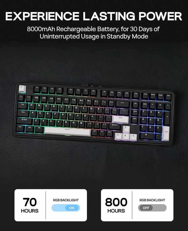 EPOMAKER mechaninė belaidė klaviatūra TH99, 3 režimų, 8000 mAh baterija, RGB, 102 klavišai