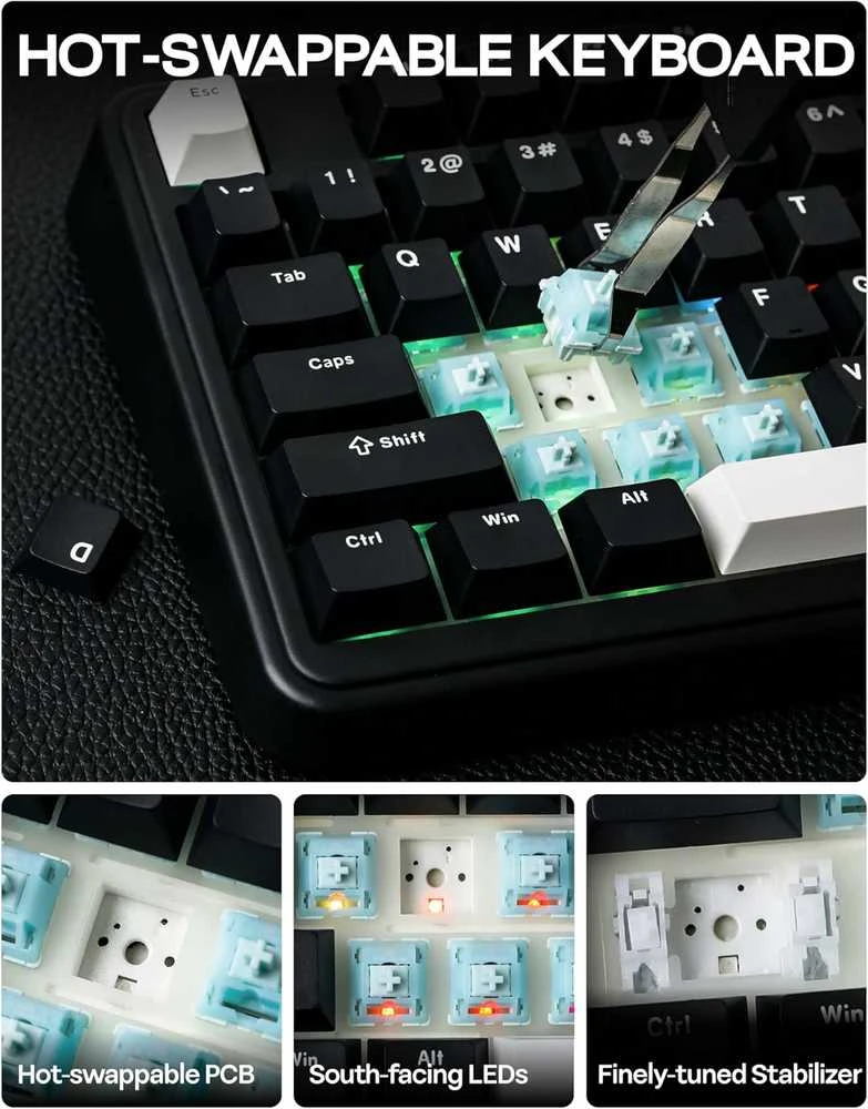 EPOMAKER mechaninė belaidė klaviatūra TH99, 3 režimų, 8000 mAh baterija, RGB, 102 klavišai