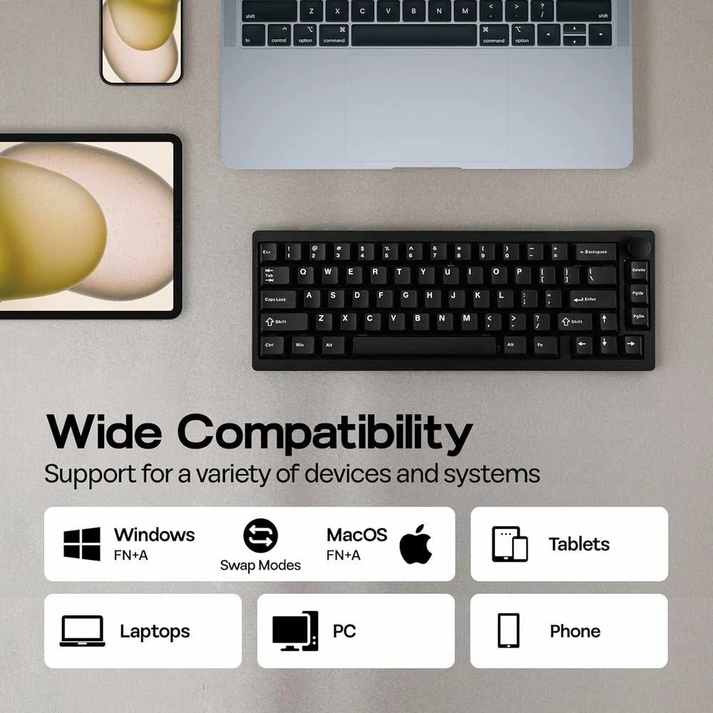 EPOMAKER mechaninė belaidė žaidimų klaviatūra, 65 % aliuminio korpusas, QMK/VIA palaikymas, RGB, P65