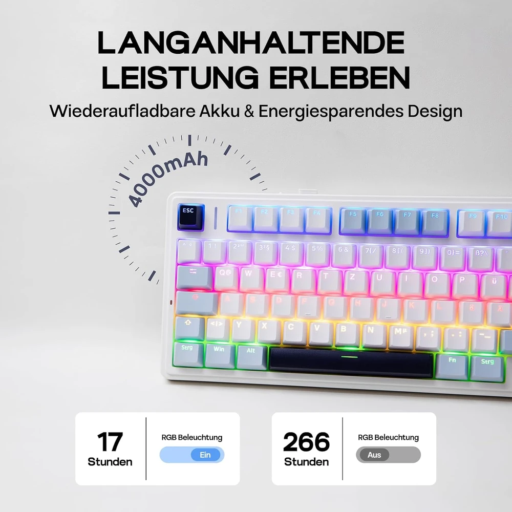 Epomaker mechaninė klaviatūra 75% ISO-DE QWERTZ, belaidė, RGB apšvietimas, Reaper Switch