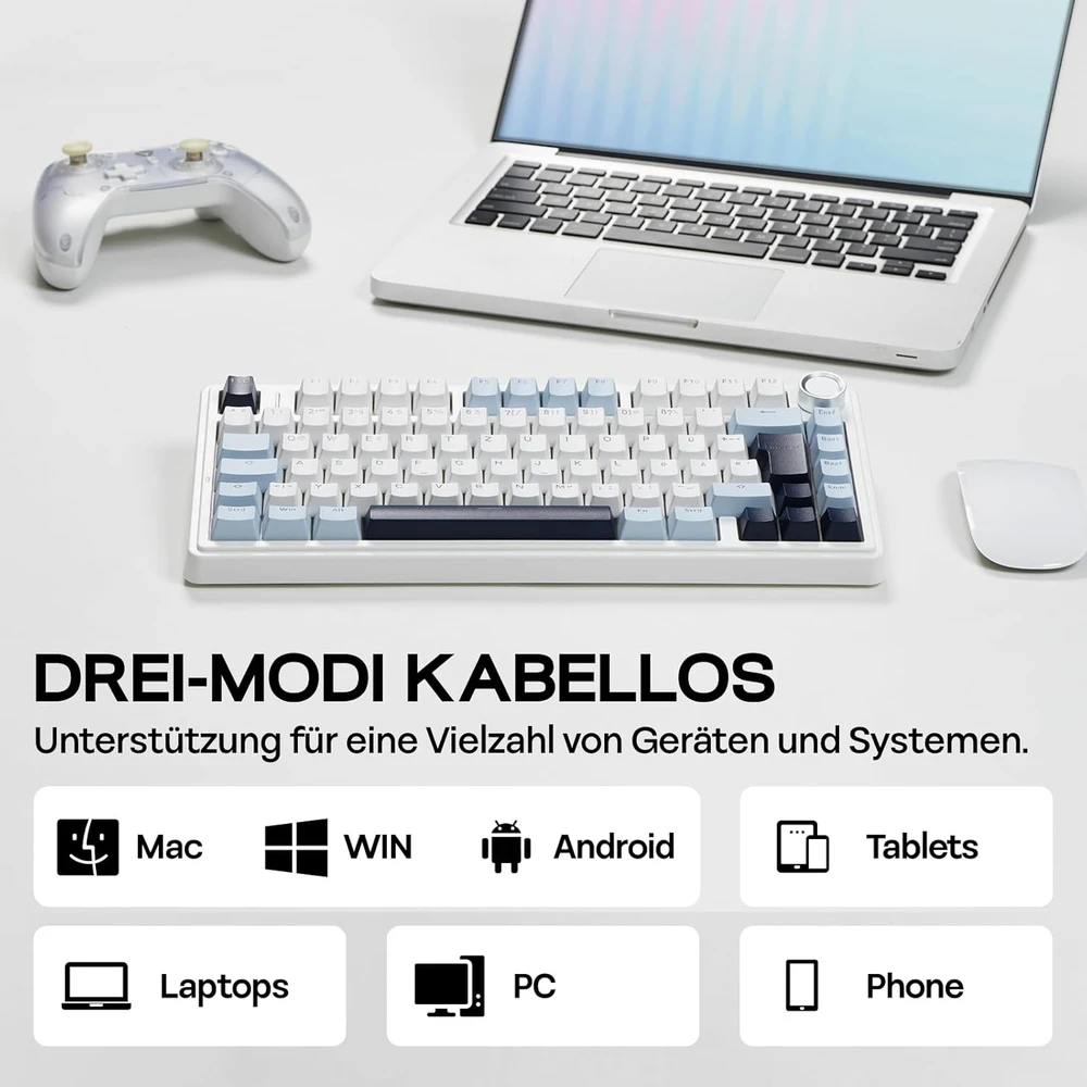 Epomaker mechaninė klaviatūra 75% ISO-DE QWERTZ, belaidė, RGB apšvietimas, Reaper Switch