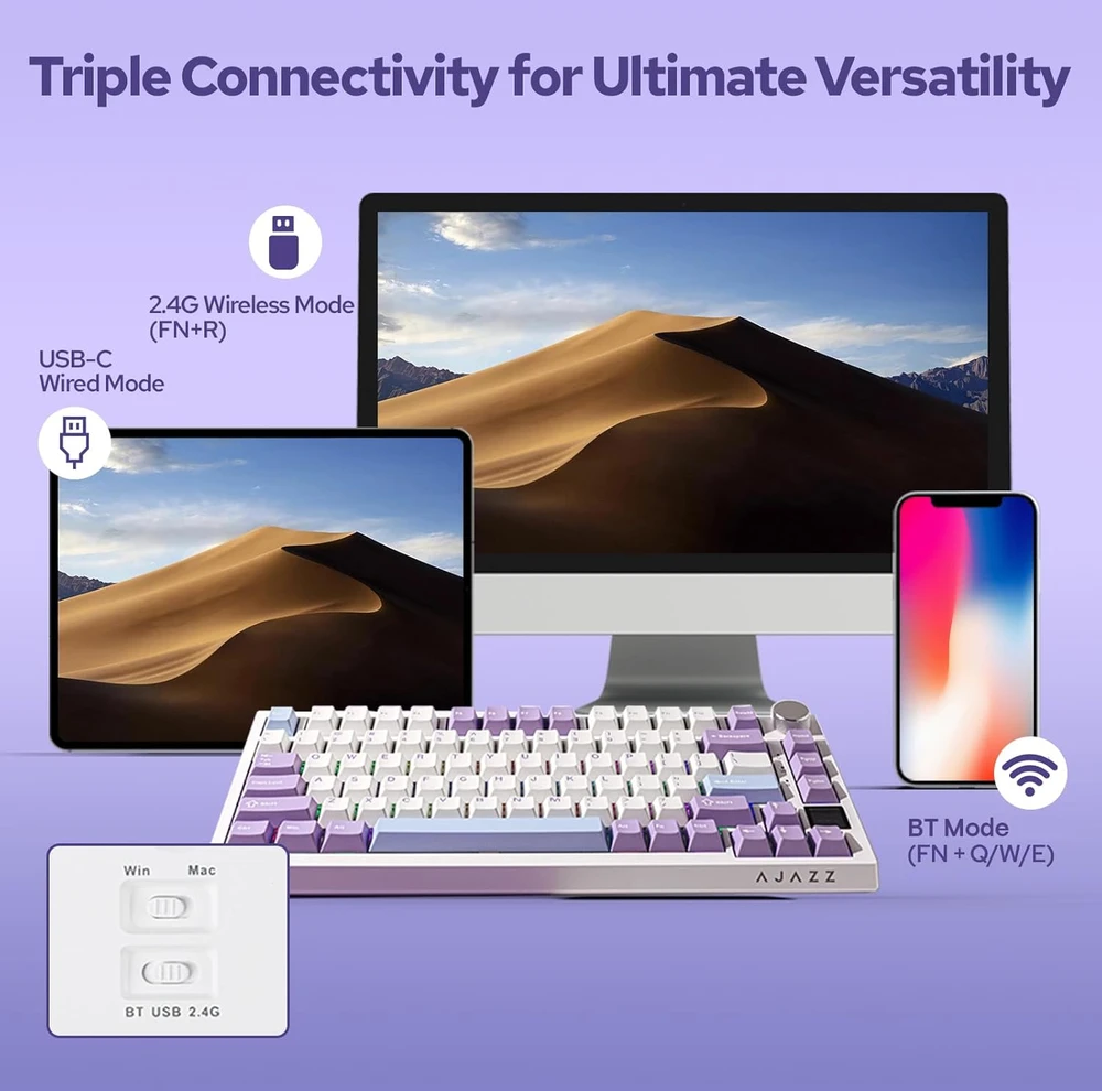 EPOMAKER mechaninė klaviatūra AK820 Pro 75% su TFT ekranu, Bluetooth 5.1 ir RGB apšvietimu