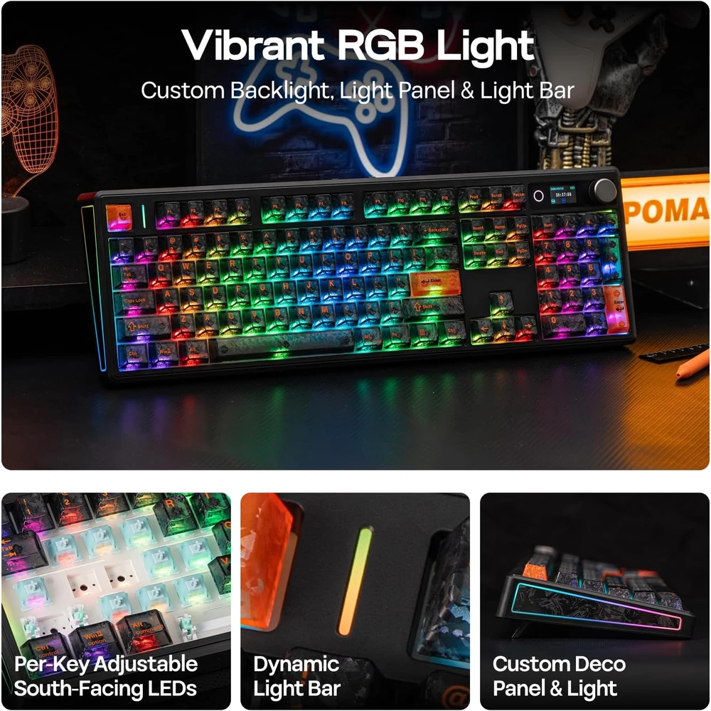 EPOMAKER mechaninė klaviatūra TH108 V2 PRO su ekranu, 10000 mAh, RGB, BT/2.4 GHz, PBT