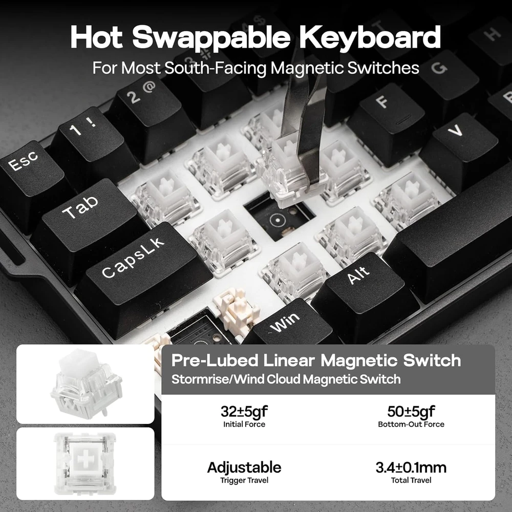 Epomaker MINI60 HE 60% bevielė žaidimų klaviatūra, 8K Hz dažnis, magnetiniai jungikliai, PBT klavišai