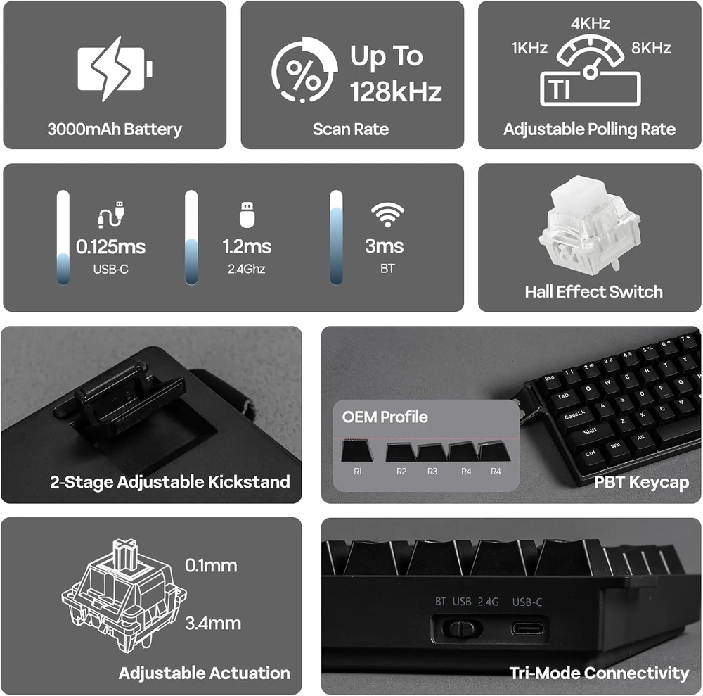 Epomaker MINI60 HE 60% bevielė žaidimų klaviatūra, 8K Hz dažnis, magnetiniai jungikliai, PBT klavišai