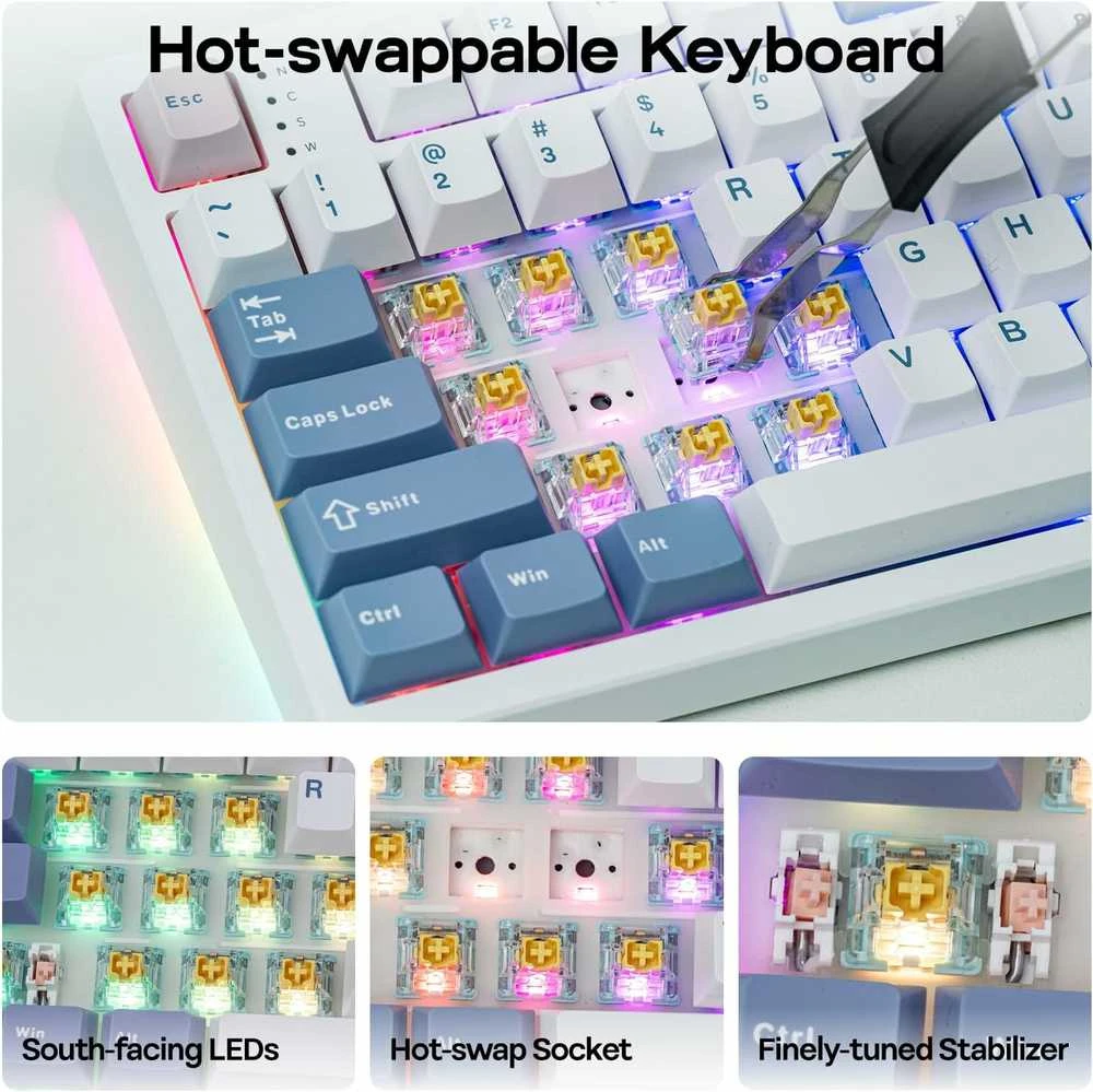 EPOMAKER pilno dydžio belaidė mechaninė klaviatūra su ekranu ir valdymo ratuku, RGB, Hot-Swap, TH108 PRO