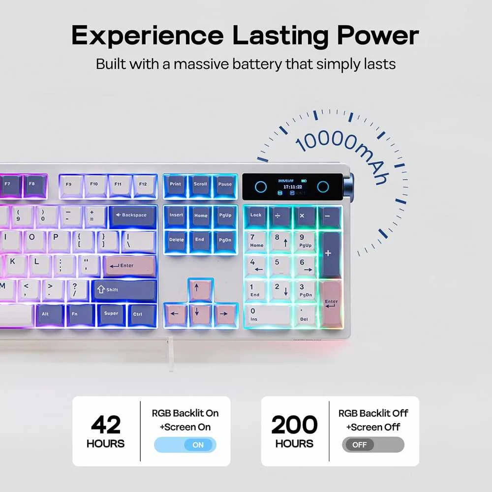 EPOMAKER pilno dydžio belaidė mechaninė klaviatūra su ekranu ir valdymo ratuku, RGB, Hot-Swap, TH108 PRO