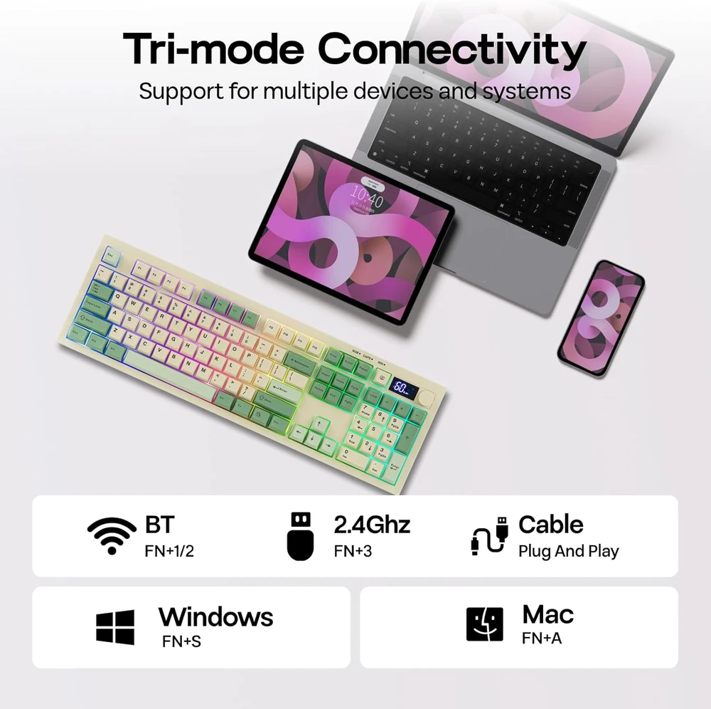 Epomaker S102 PRO žaidimų klaviatūra su TFT ekranu, RGB, BT/2.4G/USB, membraninė, skaičių blokas