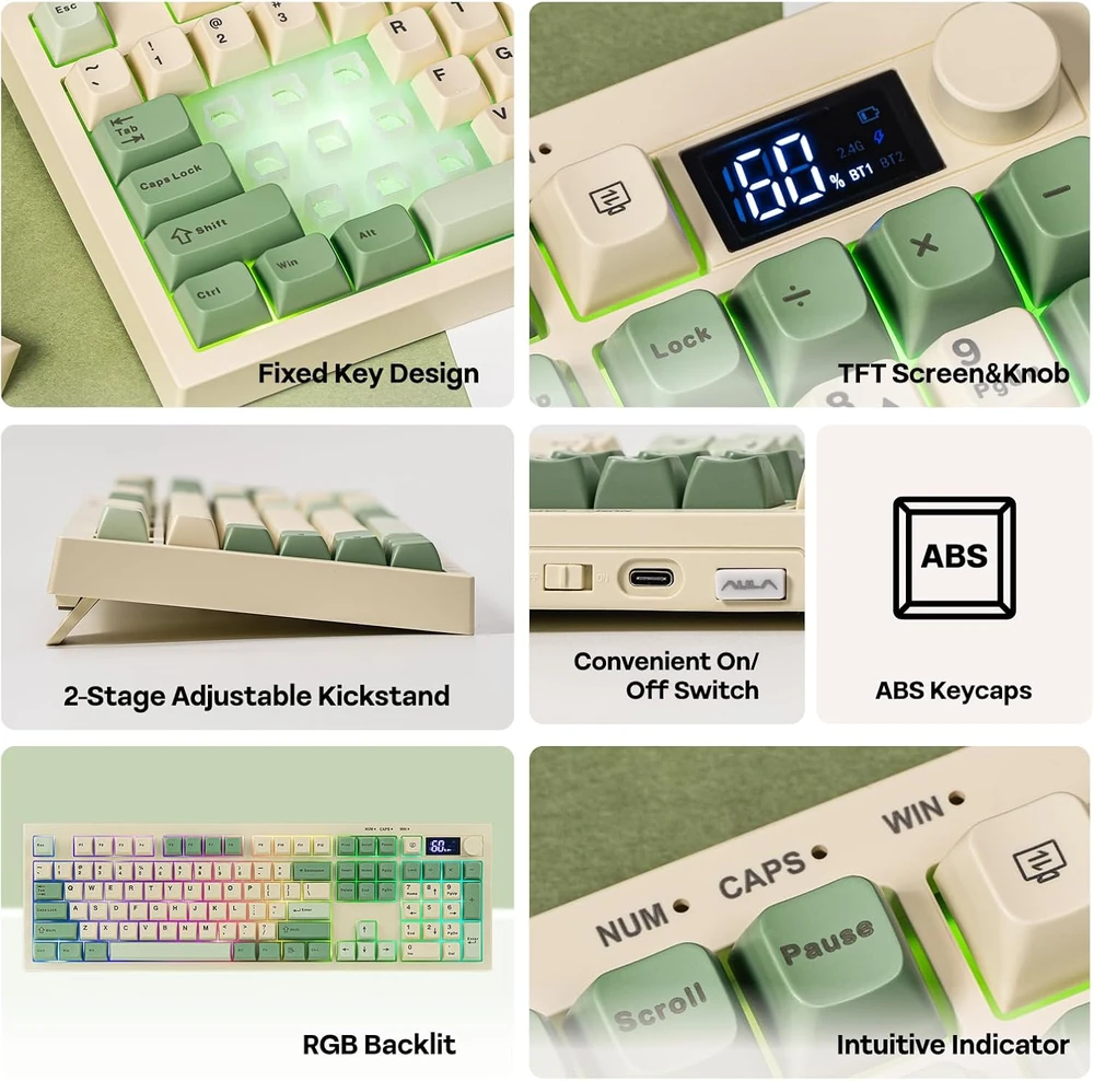Epomaker S102 PRO žaidimų klaviatūra su TFT ekranu, RGB, BT/2.4G/USB, membraninė, skaičių blokas