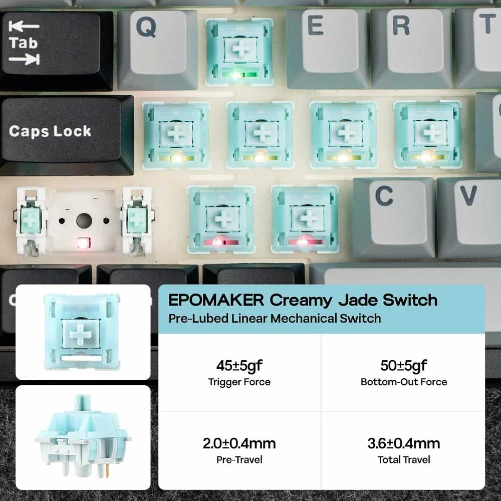 EPOMAKER TH108 PRO mechaninė žaidimų klaviatūra, 104 klavišų, RGB, belaidė, 10 000 mAh