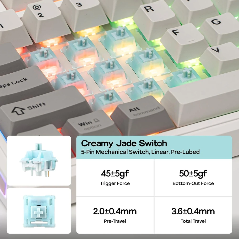 Epomaker TH80 V2 75% belaidė mechaninė žaidimų klaviatūra, 8000 mAh, RGB, Hot-Swap
