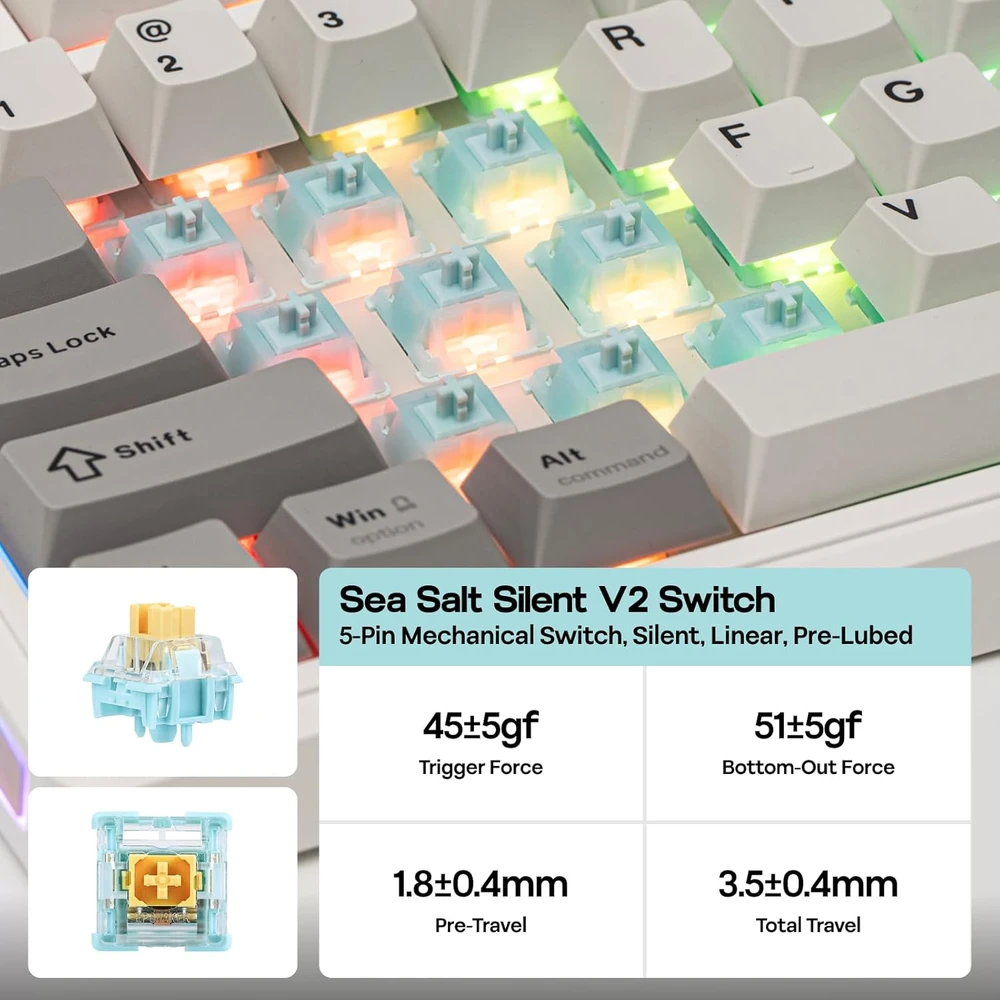 Epomaker TH80 V2 belaidė mechaninė žaidimų klaviatūra 75% RGB 8000 mAh Hot-Swap PBT