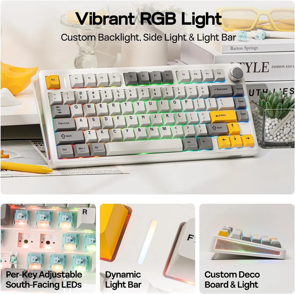 Epomaker TH80 V2 belaidė mechaninė žaidimų klaviatūra 75% RGB 8000 mAh Hot-Swap PBT