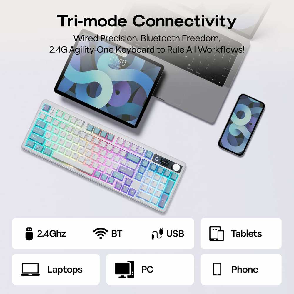 EPOMAKER TH99 PRO 96% belaidė mechaninė žaidimų klaviatūra, RGB, 2.4 GHz/BT/USB-C, 10000 mAh