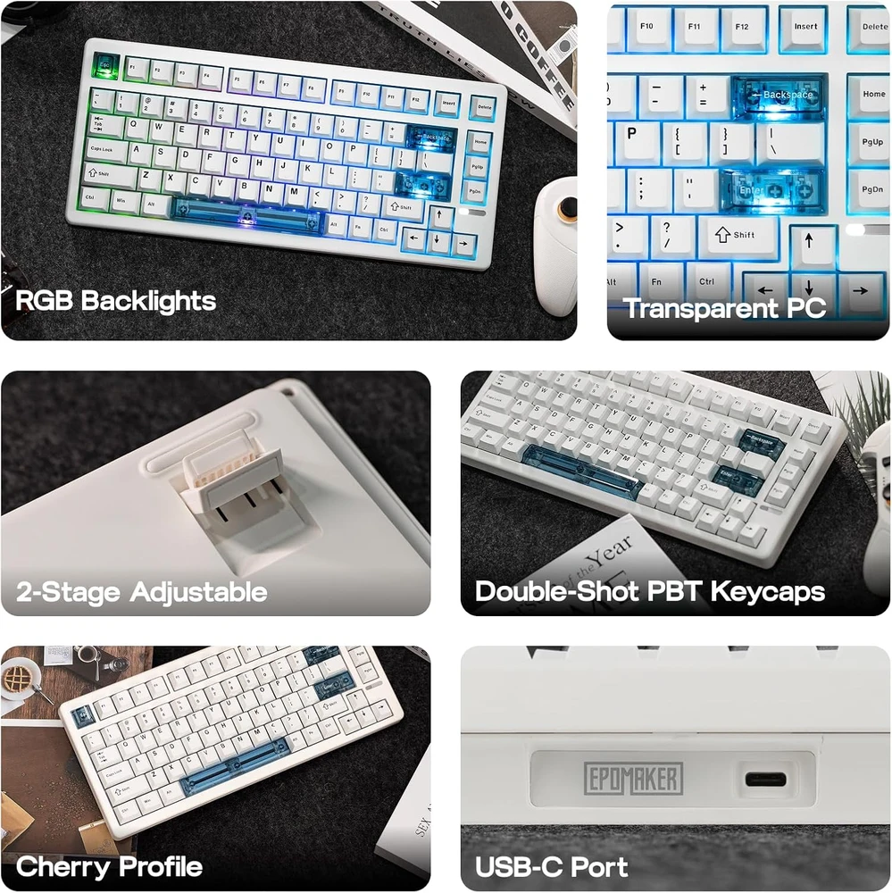 EPOMAKER žaidimų klaviatūra laidinė 75% Hall efektas 8000 Hz RGB HE80