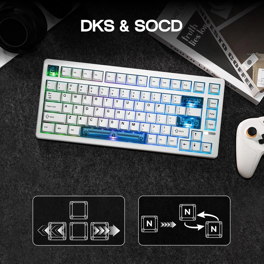 EPOMAKER žaidimų klaviatūra laidinė 75% Hall efektas 8000 Hz RGB HE80