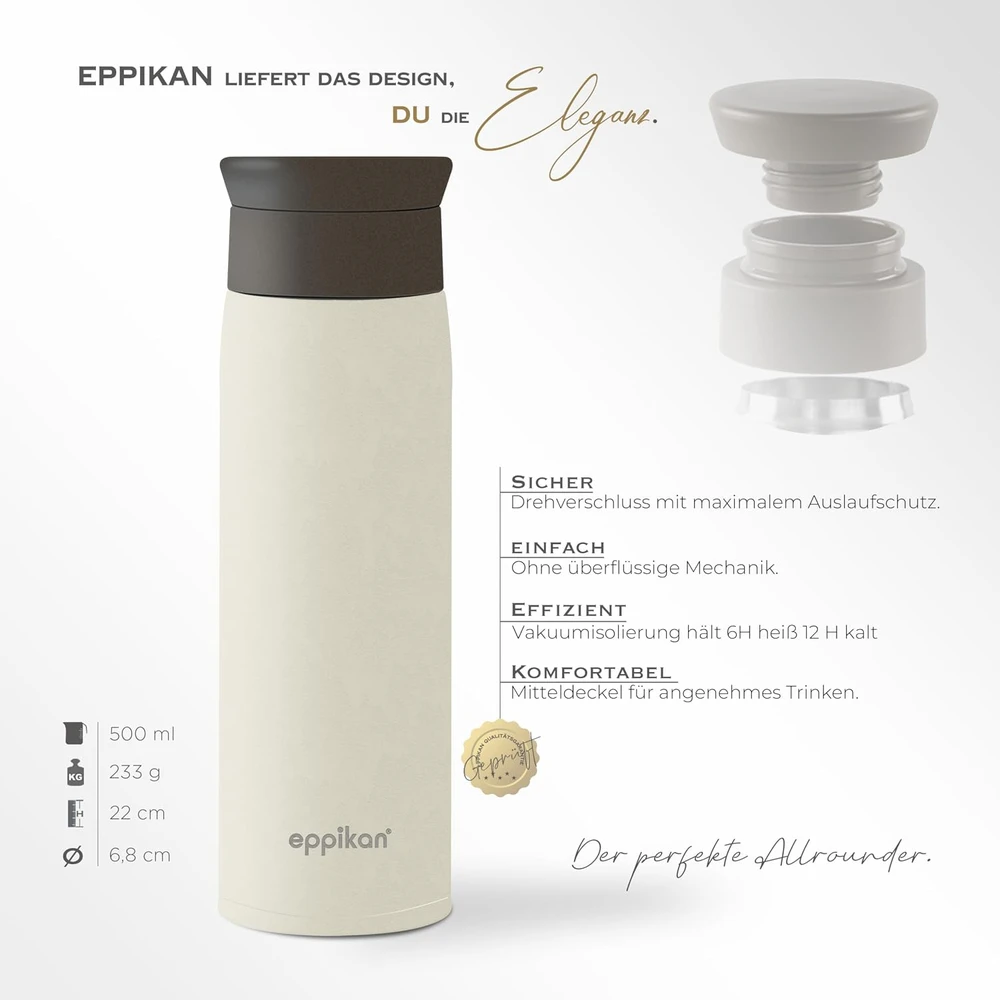 eppikan termopuodelis EppiToGo 500 ml iš nerūdijančiojo plieno, dramblio kaulo