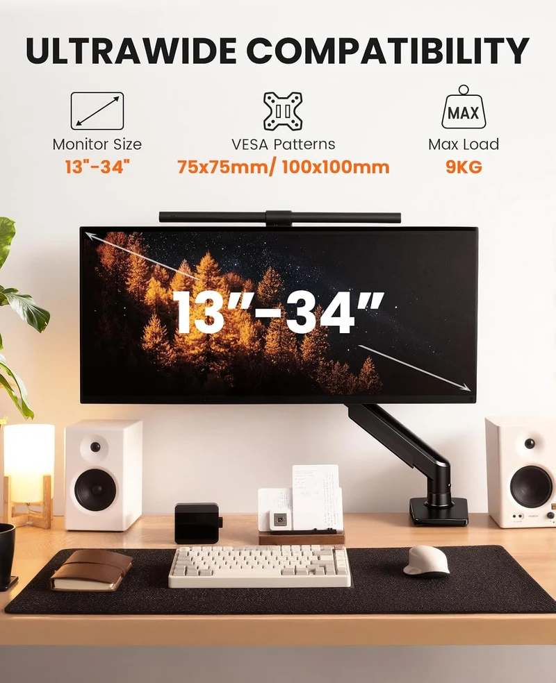 ErGear stalo monitoriaus laikiklis 13–34 colių ekranams iki 9kg, VESA 75/100 mm EGDMA69B