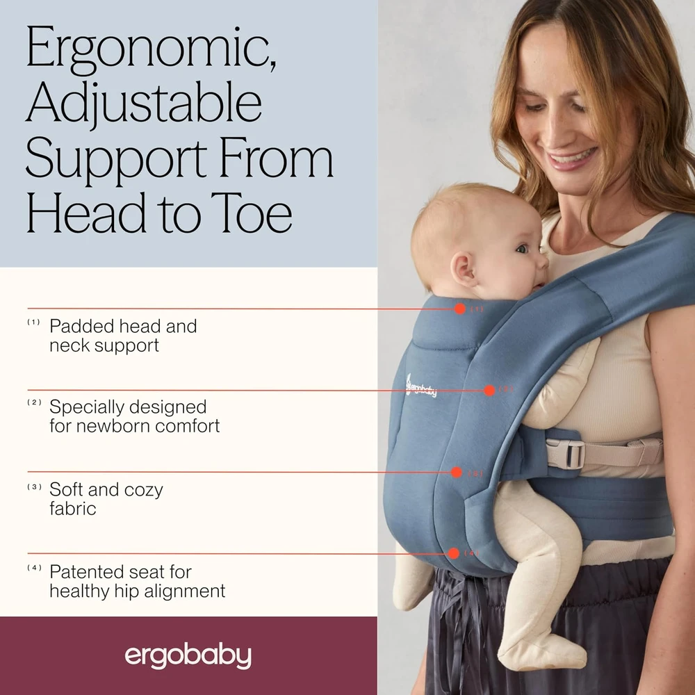Ergobaby Embrace ergonominė nešioklė naujagimiams 3,2–11,3kg, Oxford Mėlyna, BCEMAOXBLU