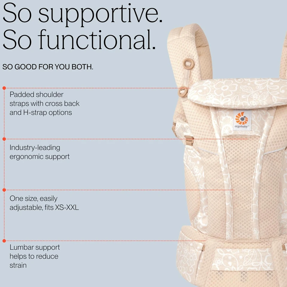 Ergobaby kūdikio nešioklė Omni Breeze SoftFlex tinklelis, 4 padėtys, 3,2–20,4kg, BCZ360PCRMFLRDAD