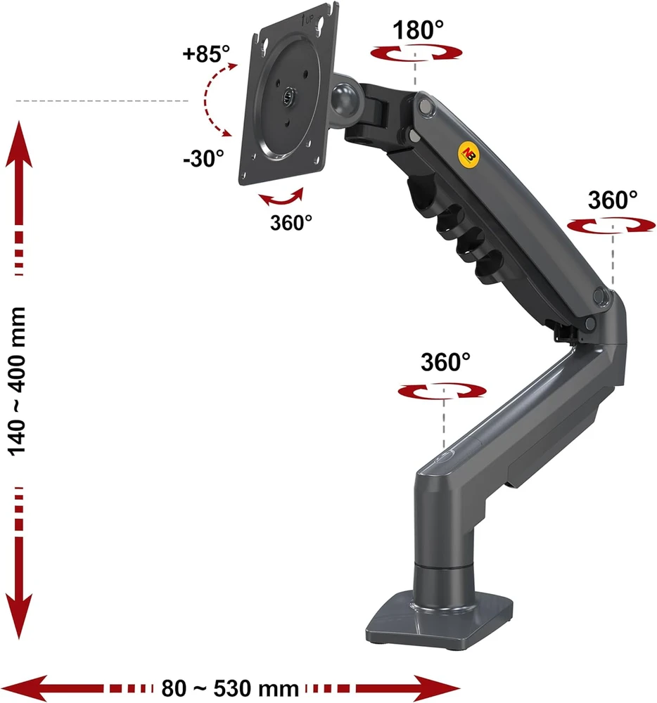 Ergosolid monitoriaus laikiklis su dujine spyruokle 17–32 col., iki 9kg, F80-0