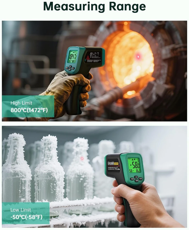 ERICKHILL infraraudonųjų spindulių termometras su mėsos zondu -50–800 °C ROOK800P