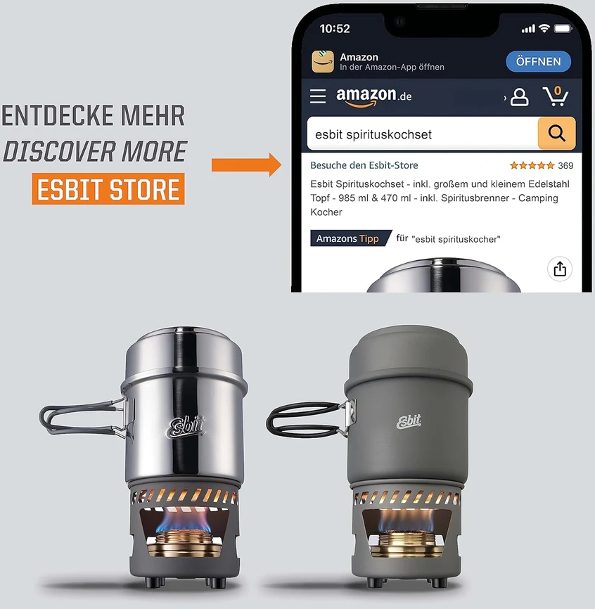 Esbit turistinė virtuvėlė su alkoholiniu degikliu, nerūdijančio plieno, 2600 W, E-CS985ST
