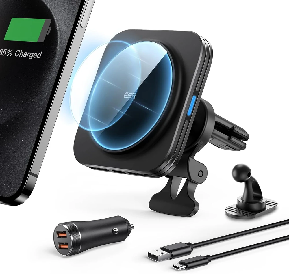 ESR HaloLock magnetinis belaidis MagSafe automobilinis telefono laikikliis įkroviklis 15 W, ventiliacijos tvirtinimas BK918