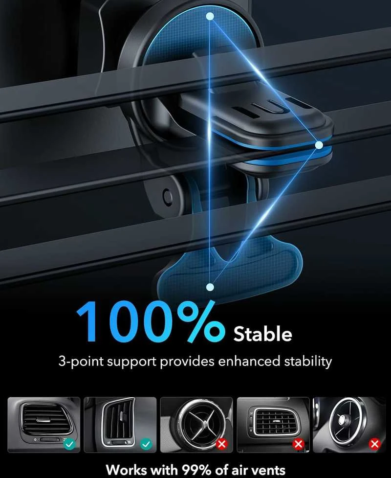 ESR HaloLock magnetinis belaidis MagSafe automobilinis telefono laikikliis įkroviklis 15 W, ventiliacijos tvirtinimas BK918