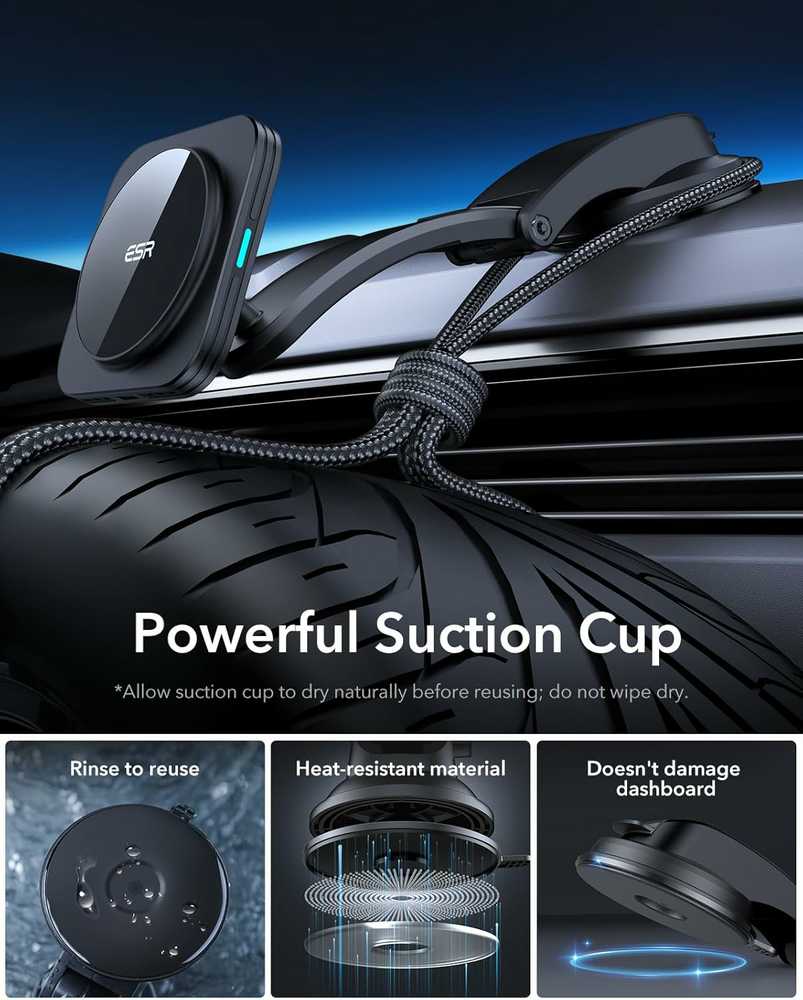 ESR HaloLock magnetinis bevielis automobilinis įkroviklis su laikikliu, 18 W, juodas