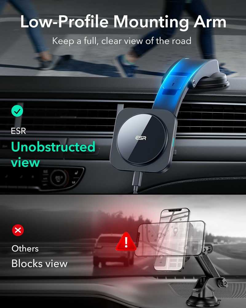 ESR HaloLock magnetinis bevielis automobilinis įkroviklis su laikikliu, 18 W, juodas