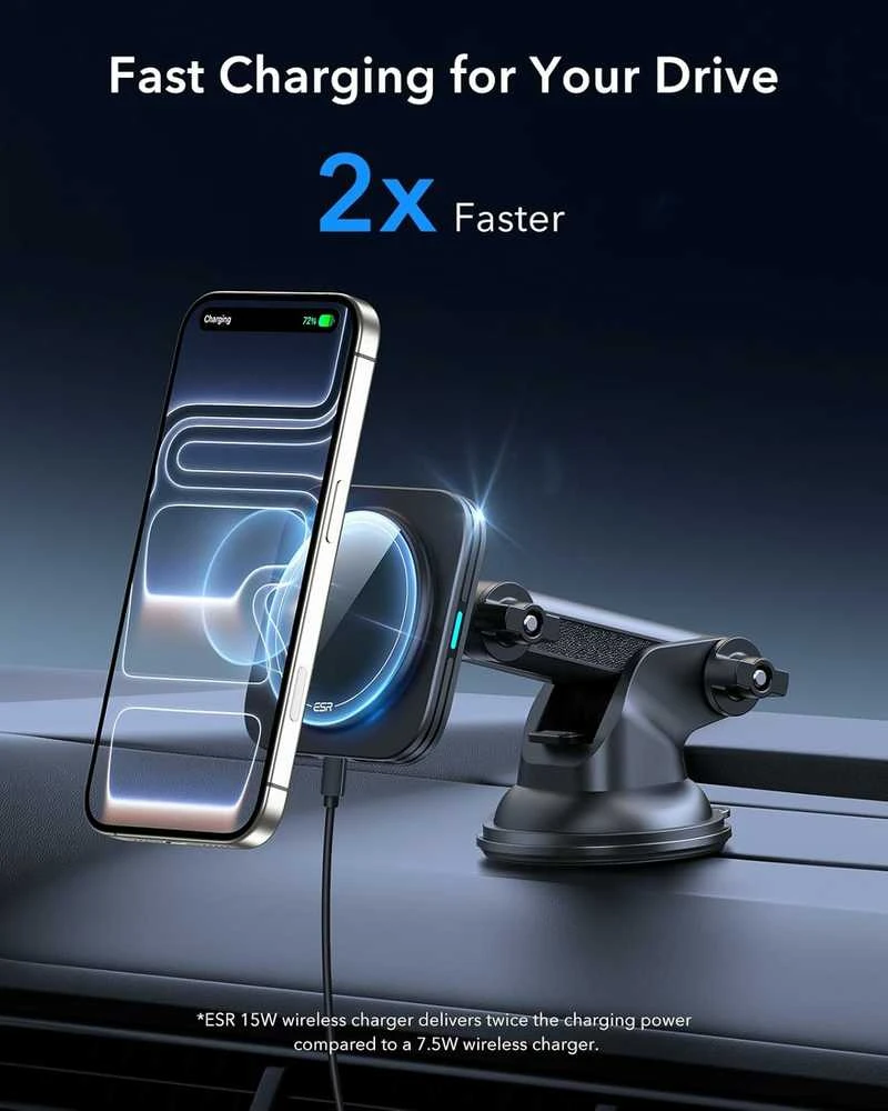 ESR HaloLock Qi2 magnetinis automobilinis telefono laikiklis–kroviklis 15 W, juodas