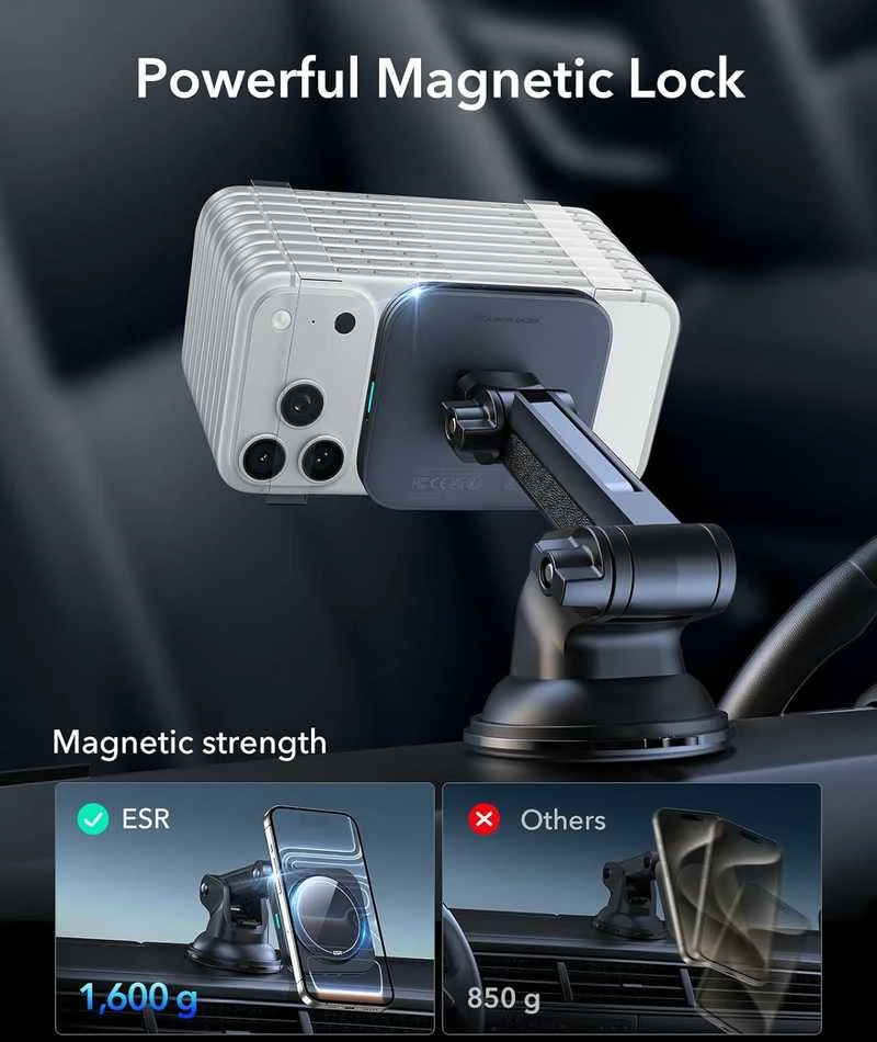 ESR HaloLock Qi2 magnetinis automobilinis telefono laikiklis–kroviklis 15 W, juodas