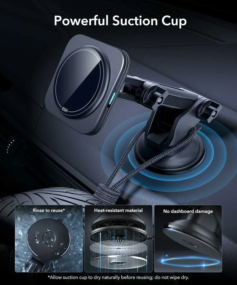 ESR HaloLock Qi2 magnetinis automobilinis telefono laikiklis–kroviklis 15 W, juodas