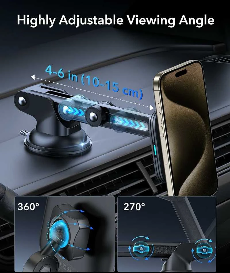 ESR HaloLock Qi2 magnetinis automobilinis telefono laikiklis–kroviklis 15 W, juodas