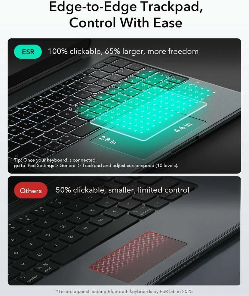 ESR Shift klaviatūros dėklas iPad Air 13" (M3/M2) 2025/2024, Bluetooth, apšviesta, pilka