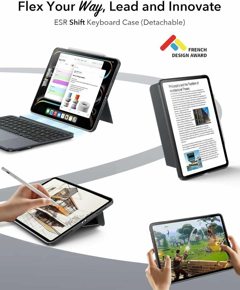 ESR Shift klaviatūros dėklas iPad Air 13" (M3/M2) 2025/2024, Bluetooth, apšviesta, pilka