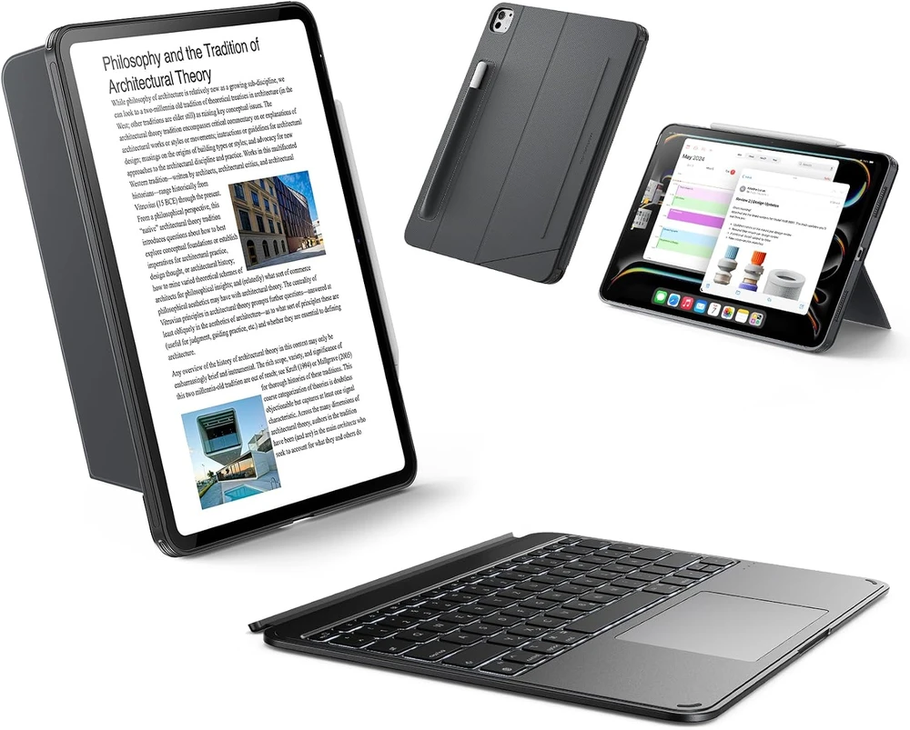 ESR Shift klaviatūros dėklas iPad Air 13" (M3/M2) 2025/2024, Bluetooth, apšviesta, pilka
