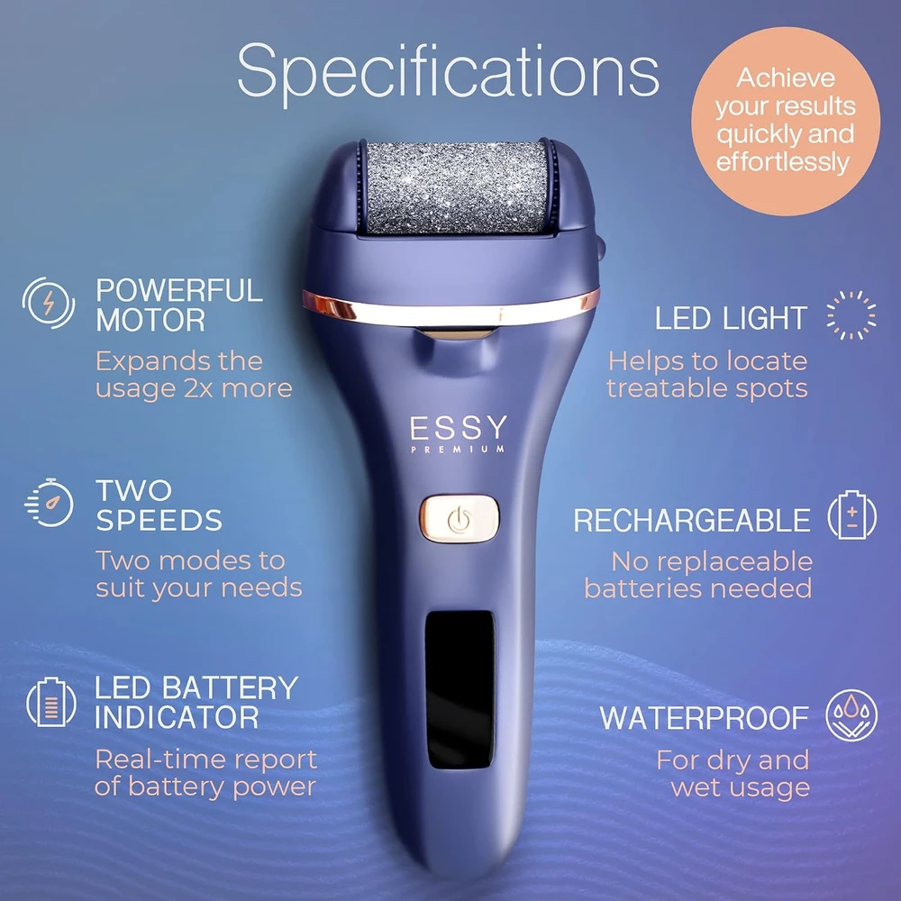 Essy elektrinė pėdų dildė sukietėjusiai odai šalinti, 2 greičiai, Essy Premium