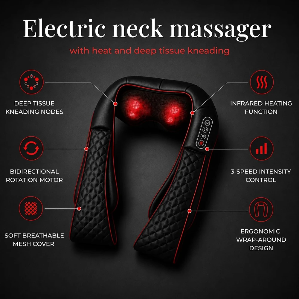 Essy Shiatsu kaklo ir pečių masažuoklis su šildymu YC-303D