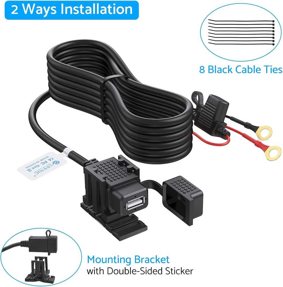 eSynic motociklo USB įkroviklis, vandeniui atsparus, 24 W, 1,82 m kabelis, LATAT057