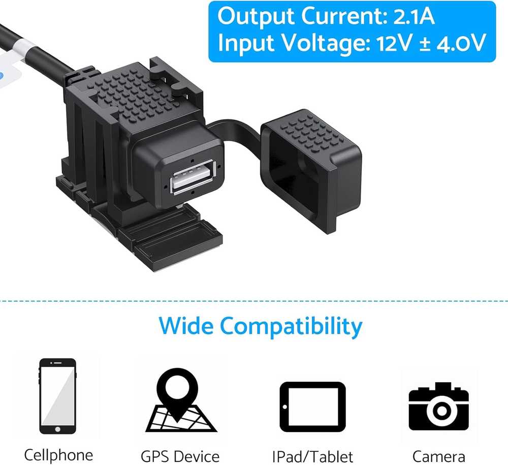 eSynic motociklo USB įkroviklis, vandeniui atsparus, 24 W, 1,82 m kabelis, LATAT057