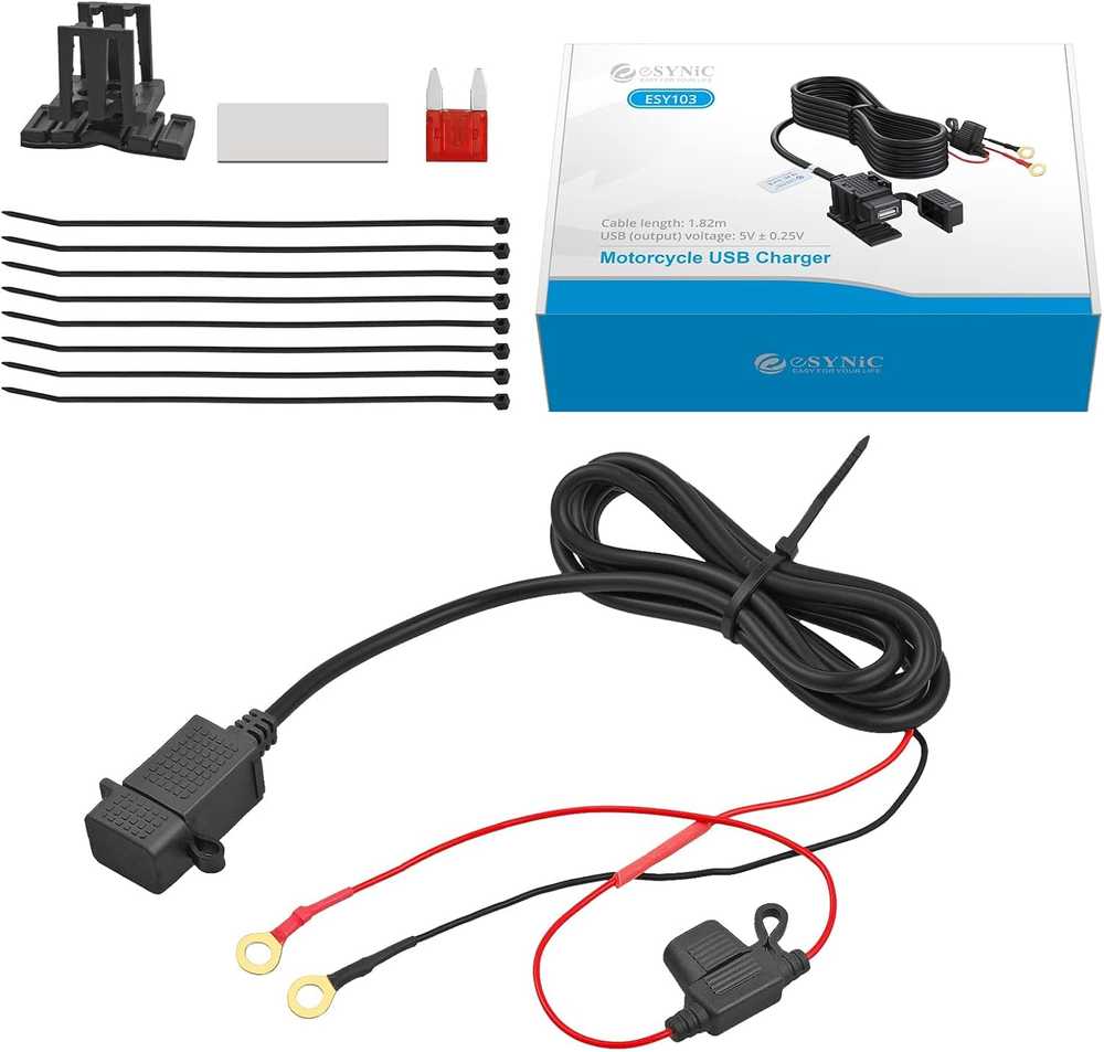 eSynic motociklo USB įkroviklis, vandeniui atsparus, 24 W, 1,82 m kabelis, LATAT057