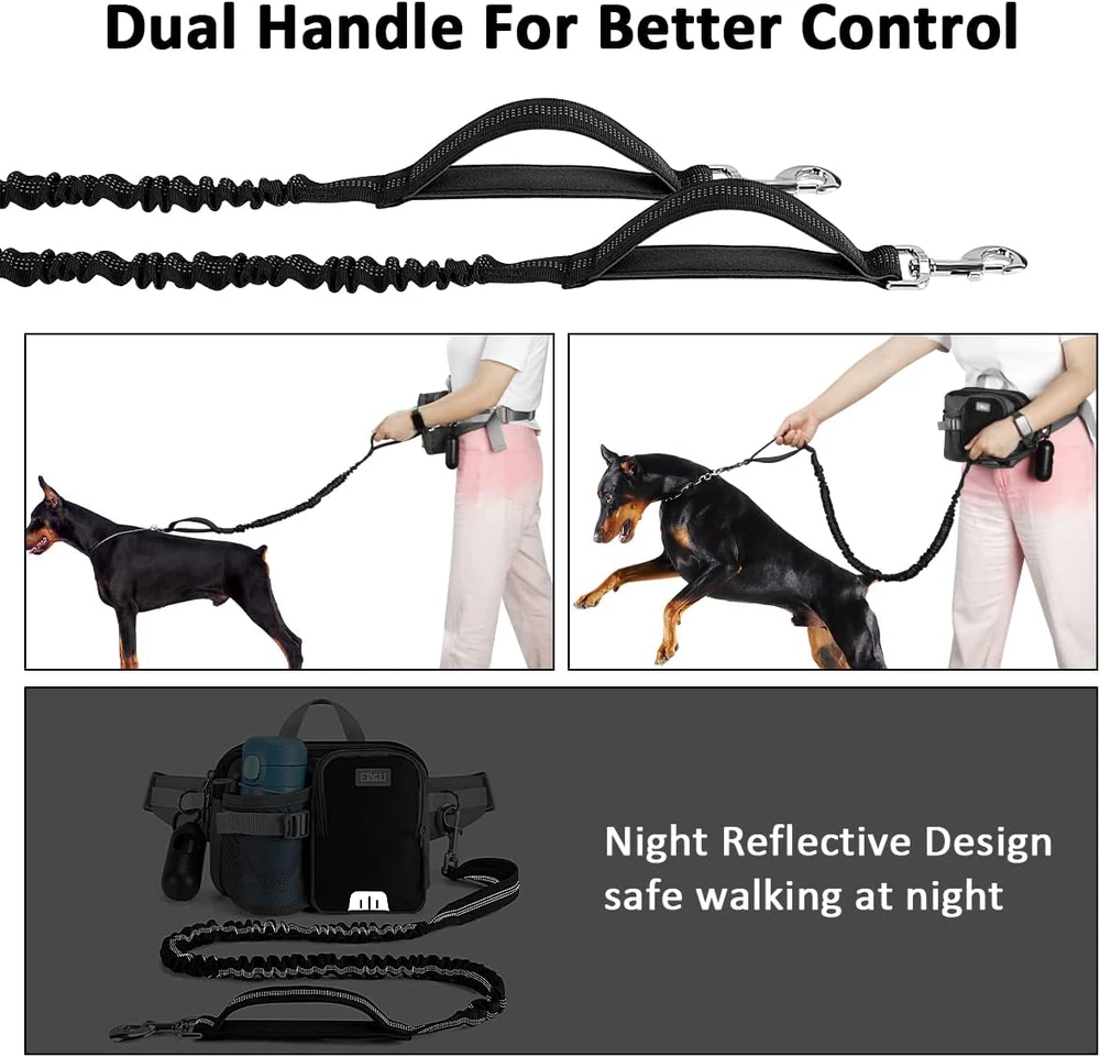 ETACCU bėgimo pavadėlis šunims su juosmens diržu, elastingas, 124–180 cm, E212