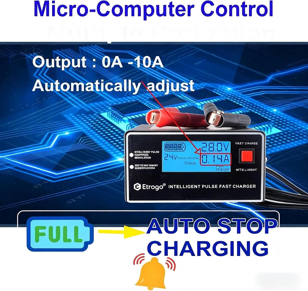 Etrogo automobilinių akumuliatorių įkroviklis 12 V/24 V 250 W 10 A ET 866 Noire