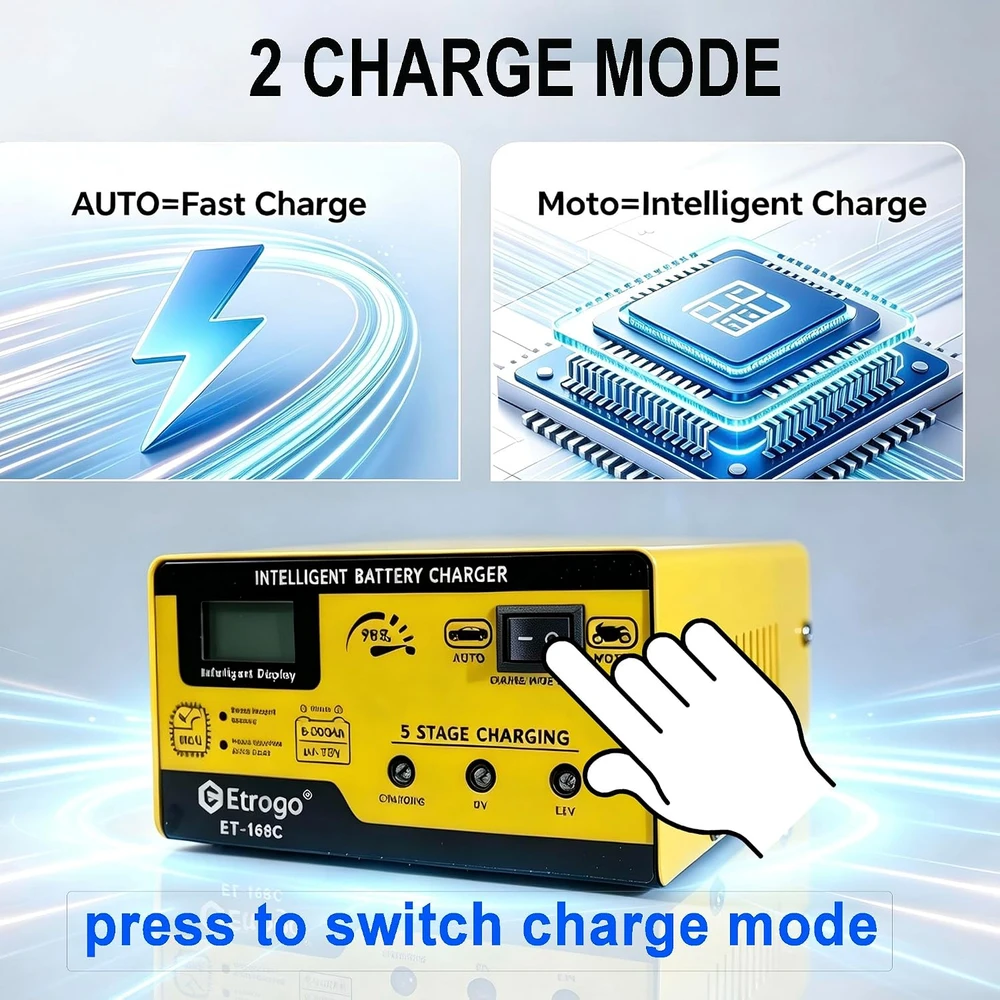 Etrogo automobilinių akumuliatorių įkroviklis 6 V/12 V 15 A 250 W ET-168C