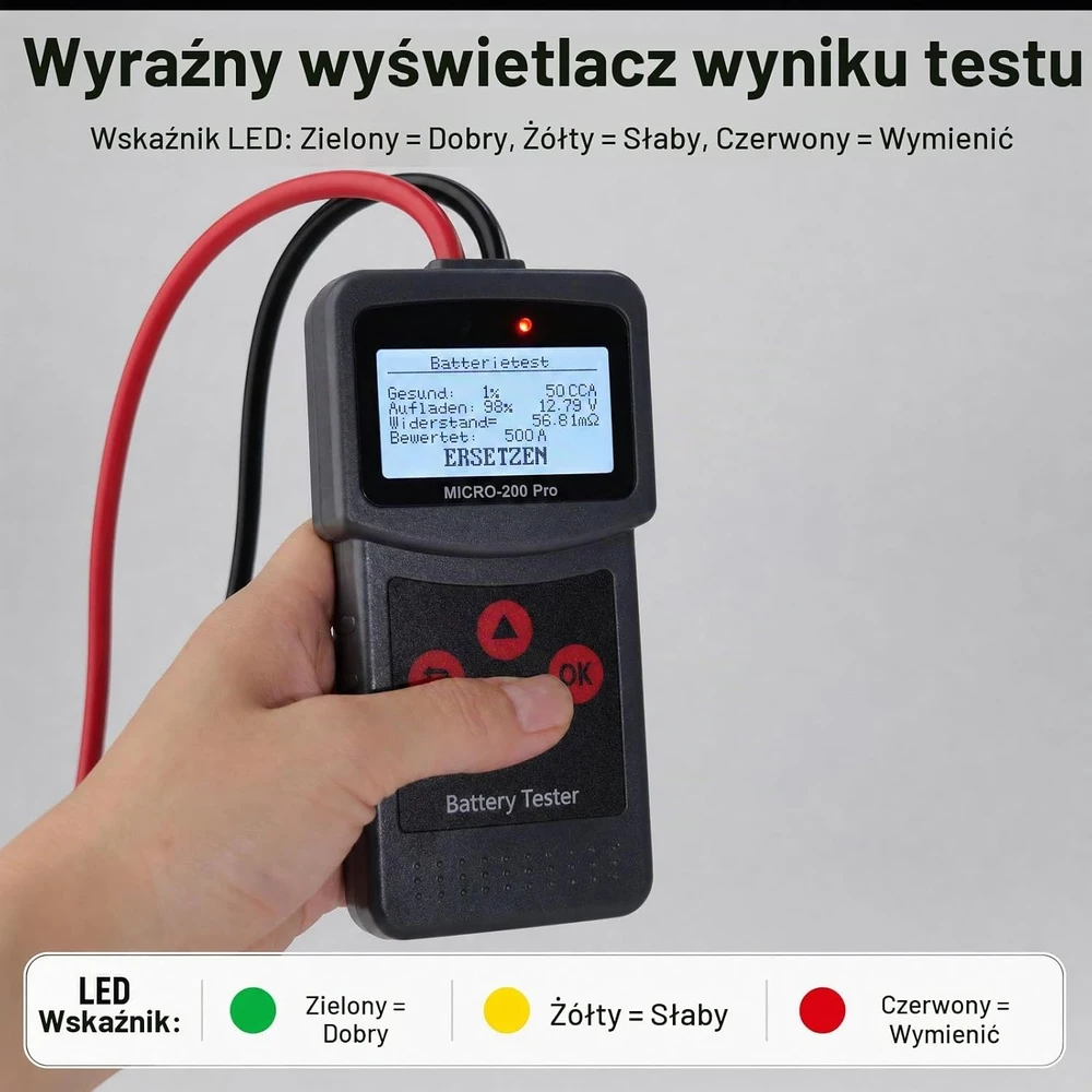 Etrogo automobilio akumuliatoriaus testeris 12 V ir 24 V, 40–2000 CCA