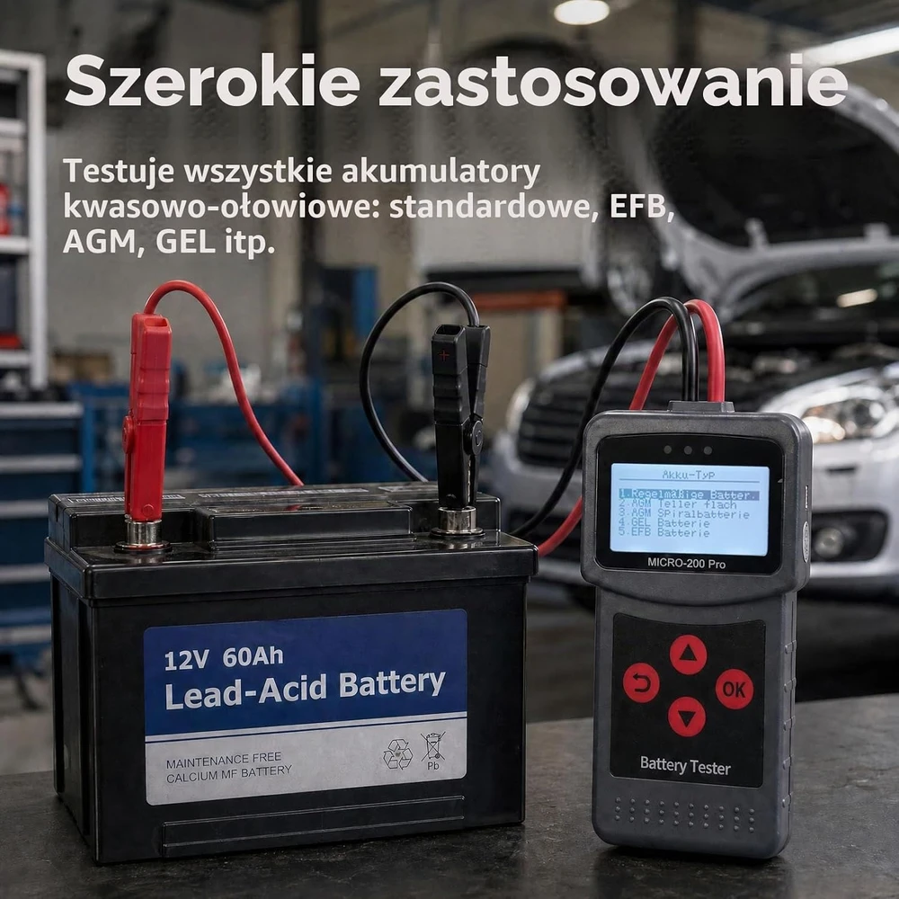 Etrogo automobilio akumuliatoriaus testeris 12 V ir 24 V, 40–2000 CCA